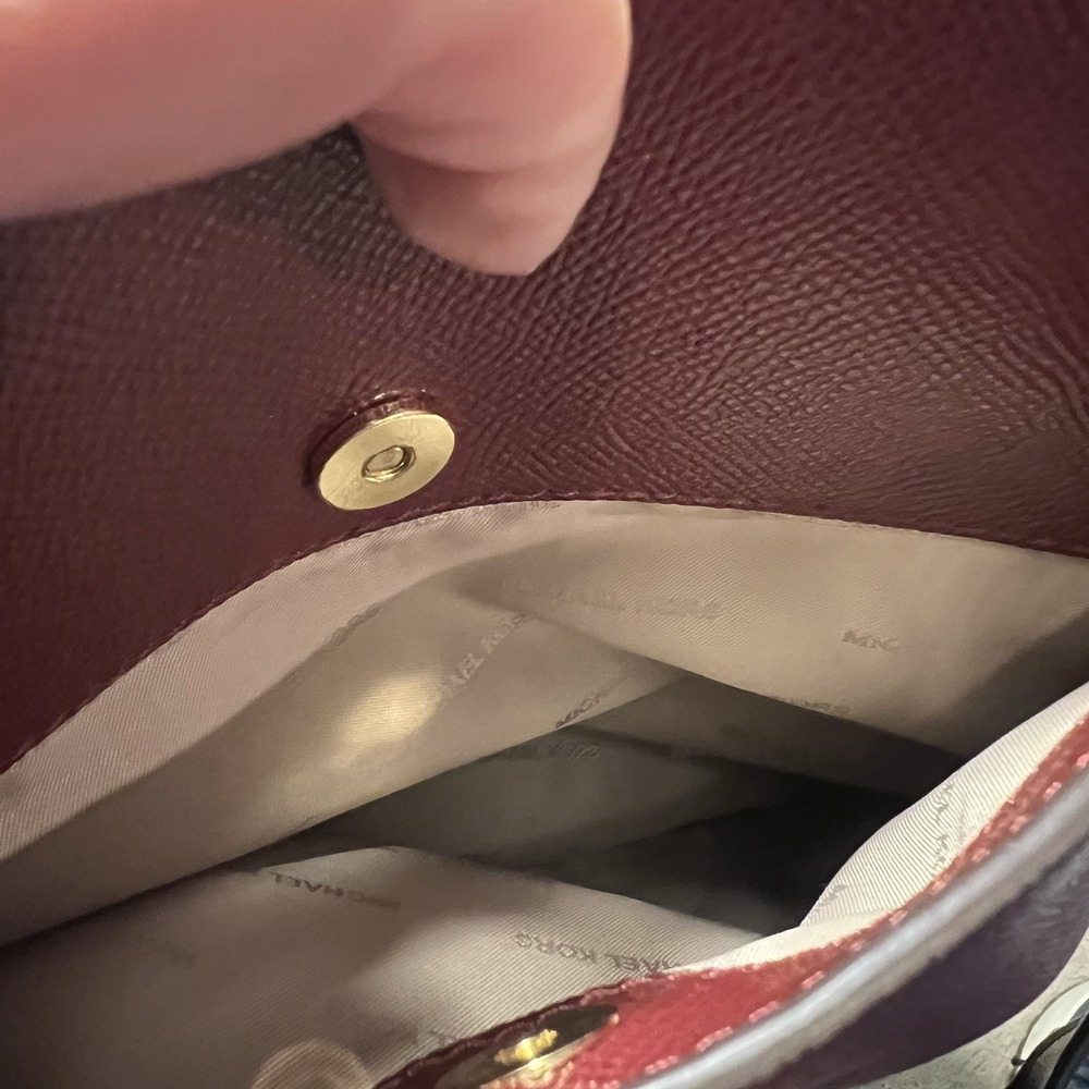 Michael Kors Jet Set Travel Leather Tote Lrg Shoulder Bag Maroon Red MK Logo EUC - Picture 10 of 12